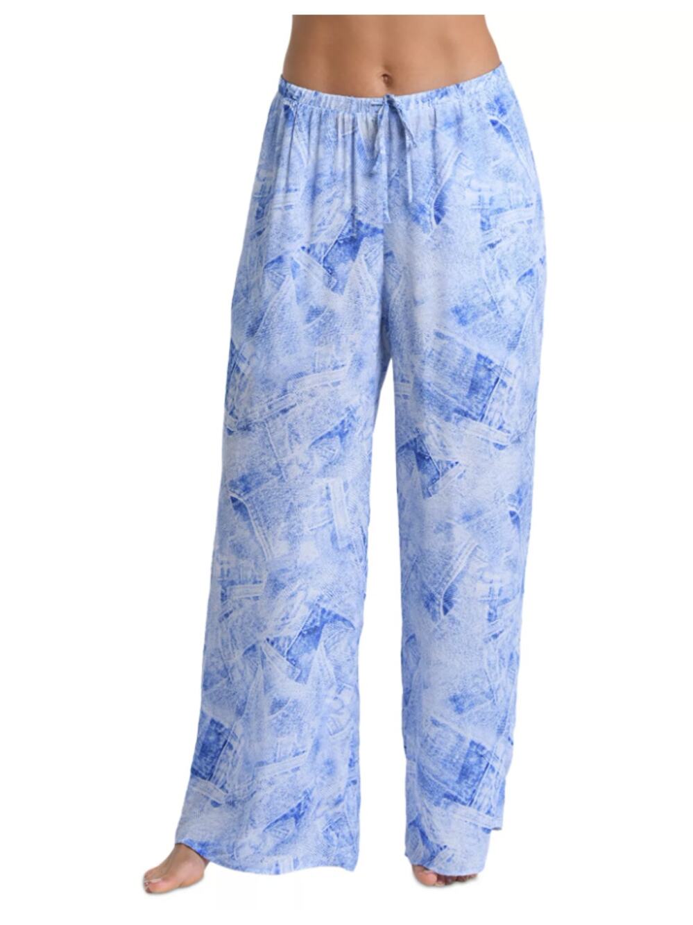 L’AGENCE Geraldine Blue & White Denim Print Silk Blend Wide Leg Pants Size M